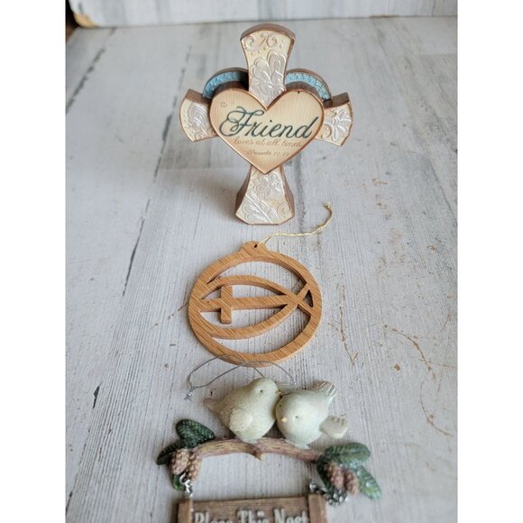 Religious cross bless this nest bird ornament Xmas set figure decor - Picture 4 of 6